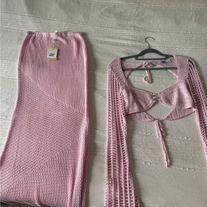 Pink Knit Crop Top & Skirt Set - Tigermist